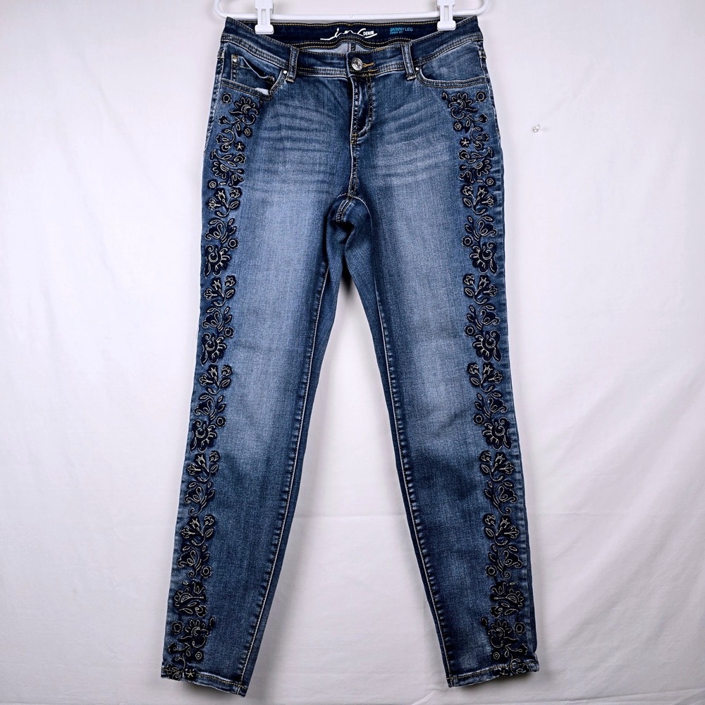 INC International Concepts Curvy Fit Skinny Leg Floral Embroidered Jeans 10 - Picture 2 of 14
